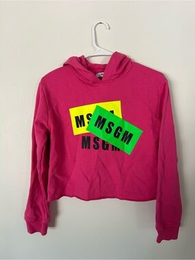 MSGM Pink Cropped Hoodie Sweatshirt Size 14